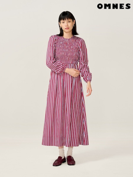 Omnes Pink Saint Stripe Baloon Sleeve Midi Dress (Y24748) | €83