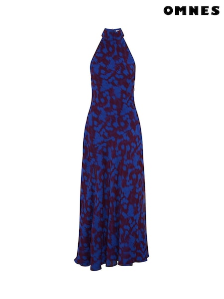 Omnes Blue Elsie Maxi Halter-Neck Chiffon Dress in Wild Fern Print (Y24751) | €113
