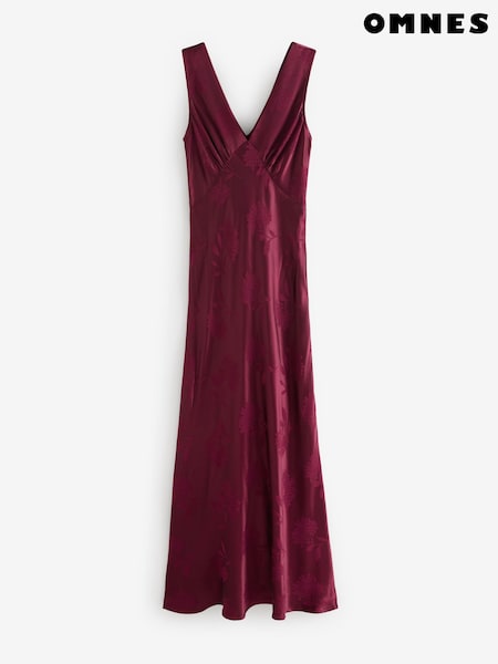 Omnes Red Iris Jacquard Maxi Empire Line Slip Dress (Y24821) | R$ 980