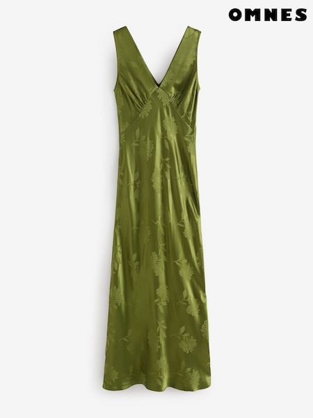 Omnes Green Iris Jacquard Maxi Empire Line Slip Dress (Y24833) | €131