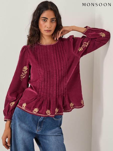 Monsoon Red Mia Embroidered Corduroy Blouse (Y24900) | €91