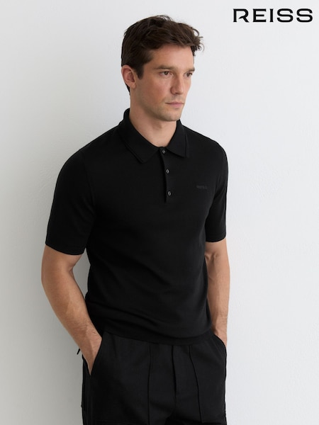 Reiss Black Albion Merino Wool Logo Polo Shirt (Y25140) | €134
