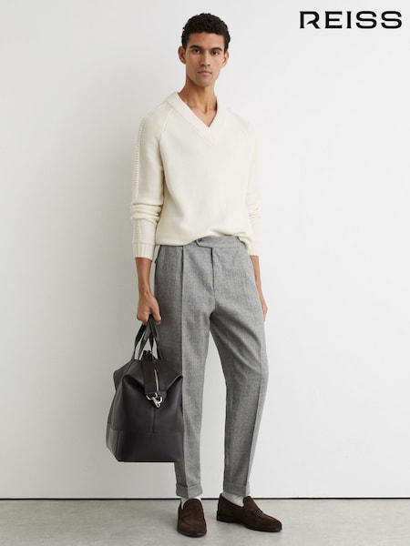 Reiss Grey Baron Wool-Blend Check Tapered Trousers (Y25153) | AED1,138