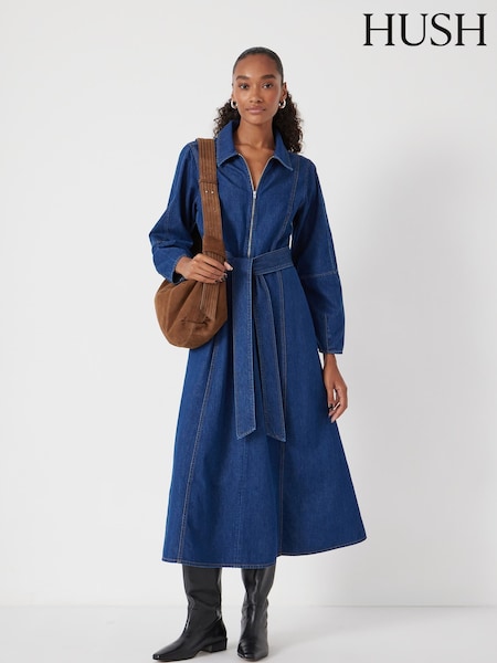 Hush Blue Denim Long Sleeve Midi Dress (Y25226) | €186