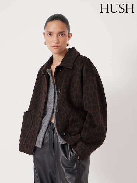Hush Brown Pure Wool Leopard Double Faced Jacket (Y25229) | €252