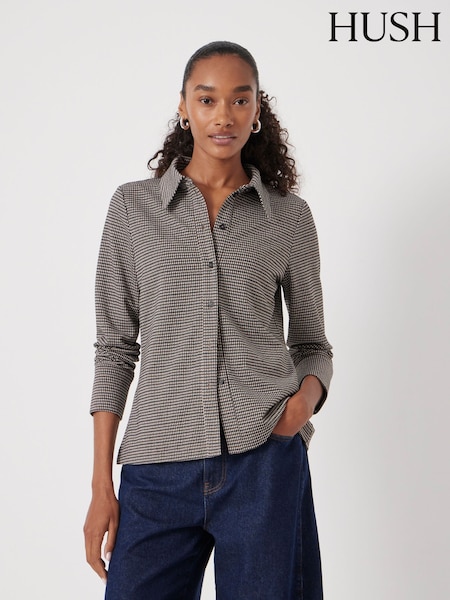 Hush Blue Fitted Check Jersey Shirt (Y25249) | €106
