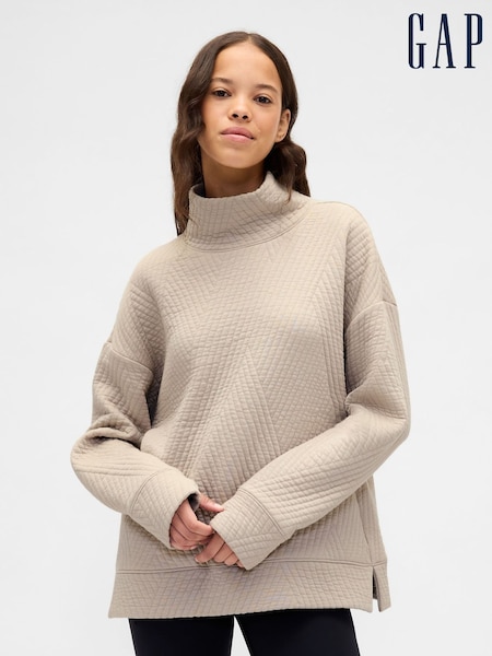 Gap Beige Quilted Jacquard Knit Funnel-Neck Pullover Jumper (Y25314) | €75