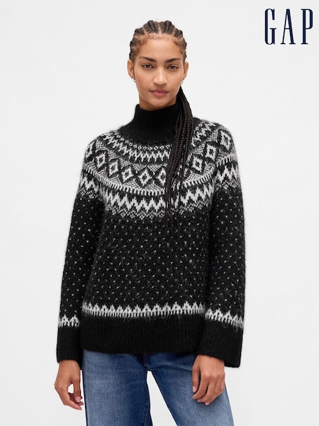 črna - Gap Fair Isle Fuzzy Oversized Turtle Neck Jumper (Y25387) | € 72