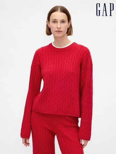 Gap Red CashSoft Oversized Cable-Knit Crew neck Jumper (Y25412) | €66