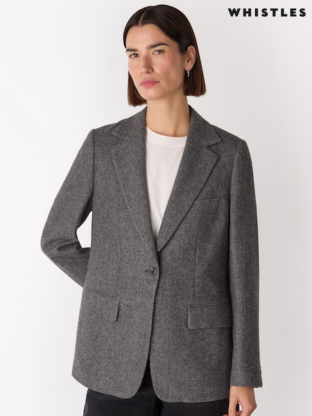 Whistles Grey Herringbone Wool Blend Blazer (Y25530) | €237