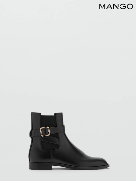 Mango Black Ankle Boots With Elastic Panel and Buckle (Y25535) | €63