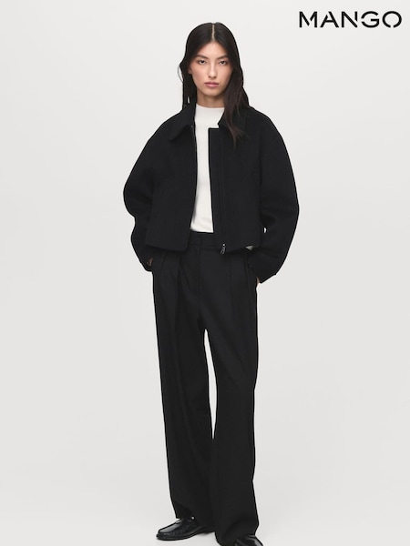 Mango Black Wool Bomber Jacket (Y25580) | €102