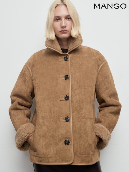 Mango Brown Faux-Shearling Leather-Effect Coat (Y25591) | €154