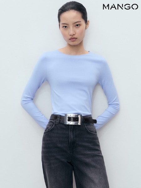 Mango Blue Long-Sleeved Fine-Knit Sweater (Y25648) | €33