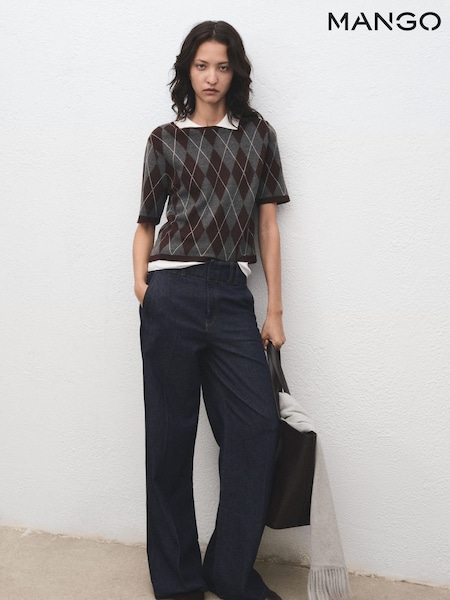 Mango Grey Short-Sleeved Argyle Sweater (Y25659) | €45