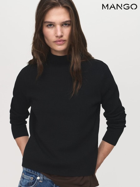 Mango Black Knitted Sweater With Perkins Neck (Y25662) | €45