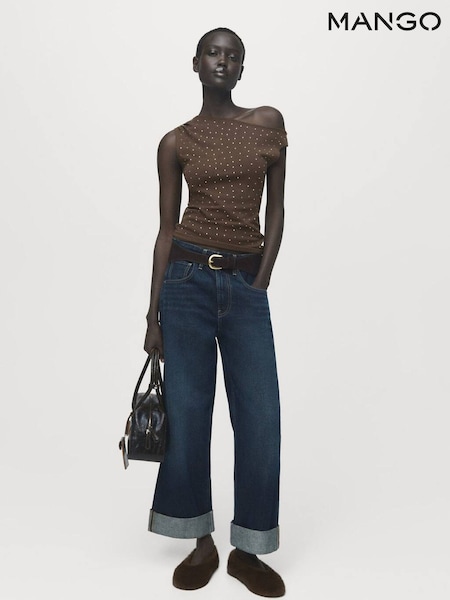 Mango Brown Rhinestone Detail Sleeveless Top (Y25666) | €33