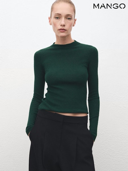 Mango Green High Neck Ribbed Long Sleeve Jumper (Y25670) | €33