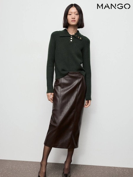 Mango Green Ribbed Polo-Neck Buttoned Jumper (Y25684) | €45
