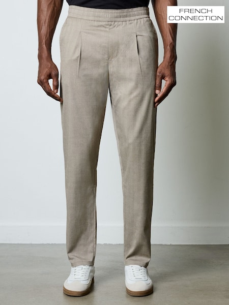 French Connection Natural Herringbone Elasticated Tapered Leg Trousers (Y25732) | €83