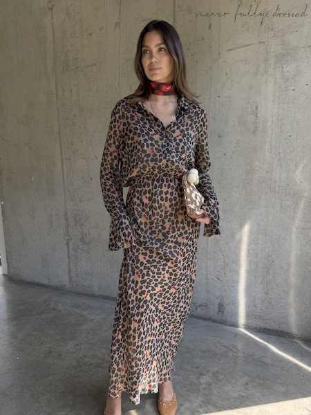 Never Fully Dressed Brown Leopard Mia Petite Dress (Y25742) | €164