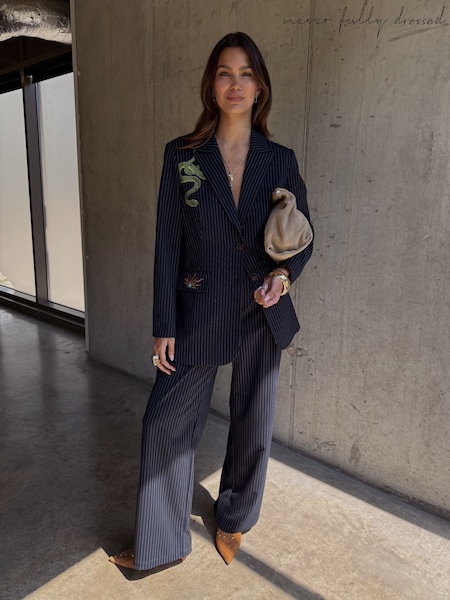 Never Fully Dressed Blue Pinstripe Arden Trousers (Y25743) | €126