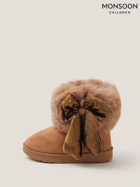 Monsoon Brown Baby Bow Faux Fur Boots (Y25759) | AED163 - AED178