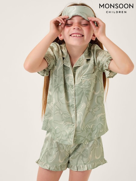 Monsoon Green Bow Print Pyjamas & Sleep Mask Set (Y25762) | 139 QAR - 148 QAR