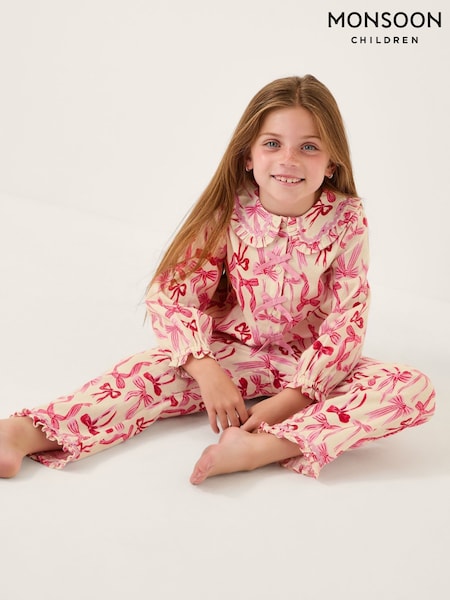 Monsoon Cream Bow Print Long Pyjamas Set (Y25770) | 129 QAR - 148 QAR