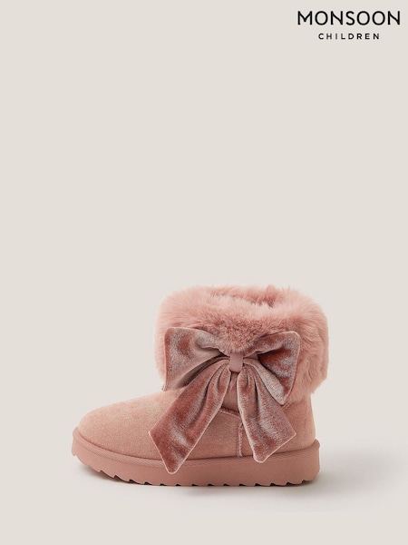 Monsoon Pink Bow Faux Fur Suedette Ankle Boots (Y25772) | €33 - €38