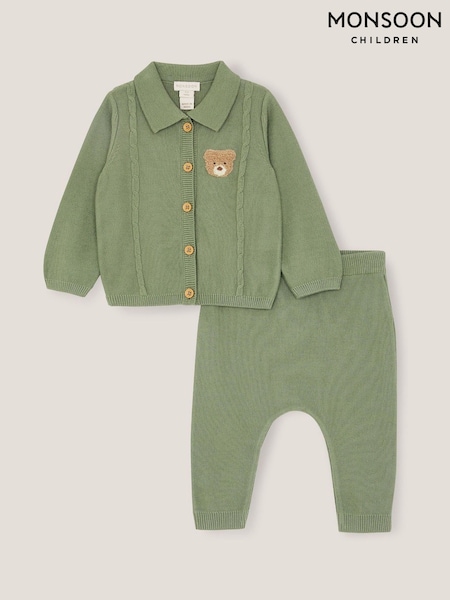 Monsoon Green Newborn Benny Bear Cable Knit Set (Y25775) | €42