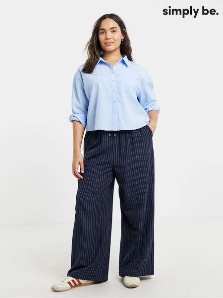 Simply Be Blue Pinstripe Drawcord Wide Leg Trousers (Y25906) | €44