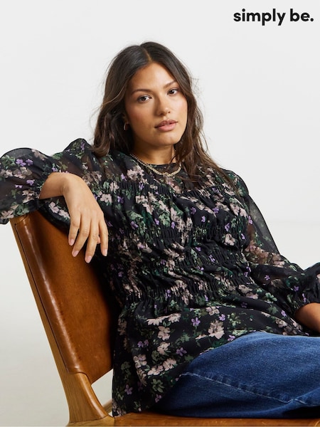 Simply Be Black Georgette Shirred Blouse (Y25908) | €45