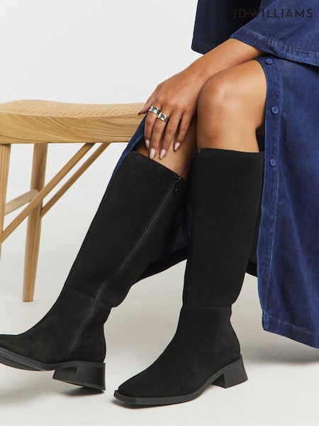JD Williams Black Wide Fit Low Block Heel Knee High Boots (Y25912) | €128