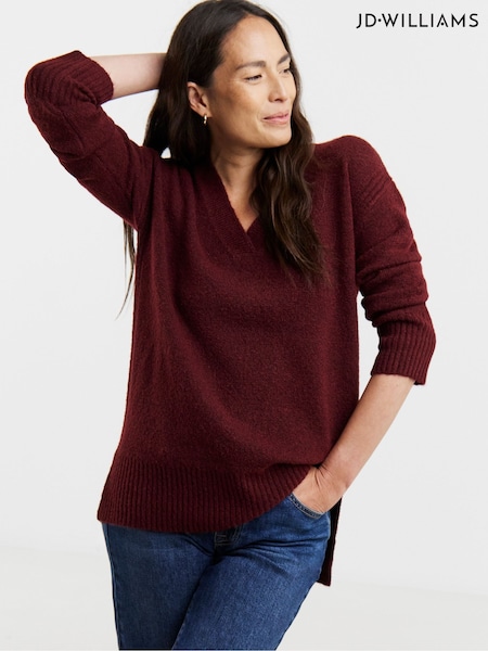JD Williams Red Sponge V-Neck Side Rib Knitted Tunic (Y26004) | €37