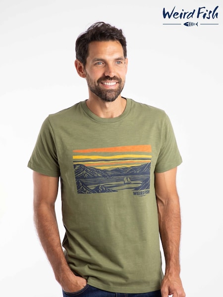 Weird Fish Green Boating Front Print Graphic T-Shirt (Y26151) | €37