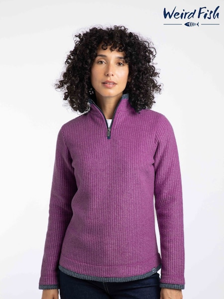 Weird Fish Purple Beye 1/4 Zip Grid Fleece (Y26154) | AED349