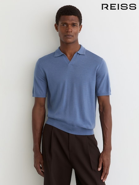 Reiss Nordic Blue Duchie Merino Wool Open-Collar Polo Shirt (Y26210) | €131