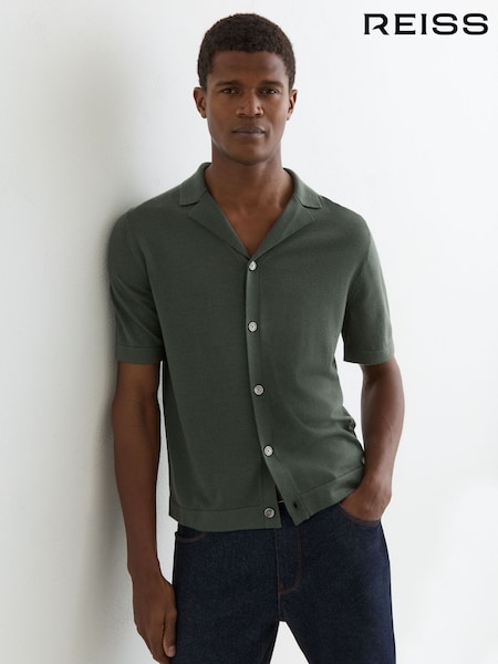 Reiss Kale Green Grafton Merino Wool Cuban-Collar Shirt (Y26216) | kr2 161