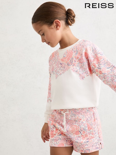 Reiss Pink Print Jessie Floral-Print Sweatshirt and Shorts Set (Y26222) | AED418
