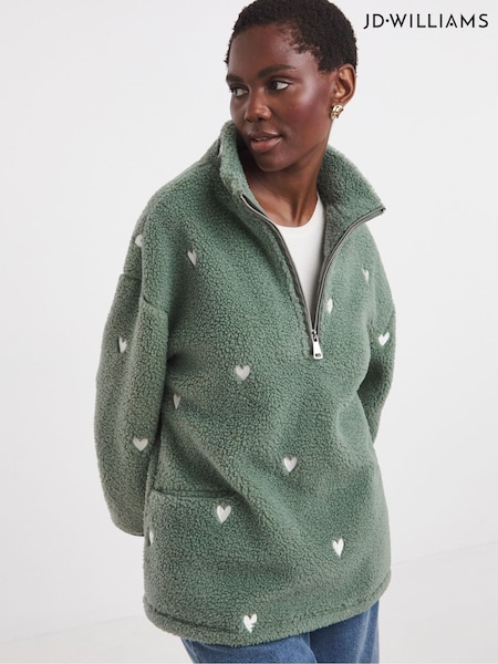 JD Williams Green Print Longline Quarter Zip Borg Fleece (Y26238) | €40