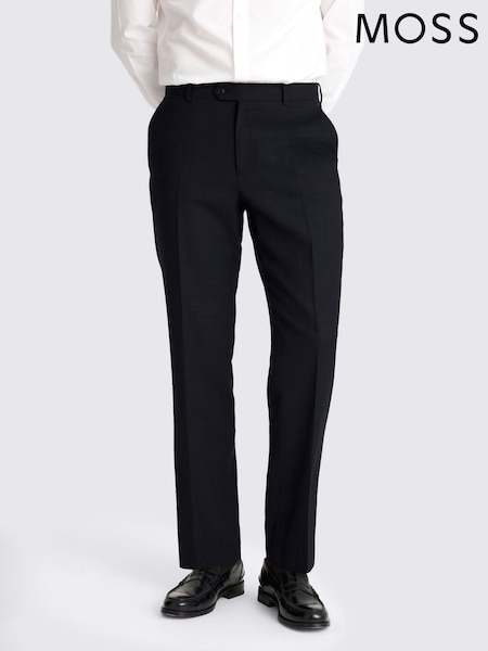 MOSS Blue Regular Half Canvas Fit Navy Check Suit Trousers (Y26239) | € 171