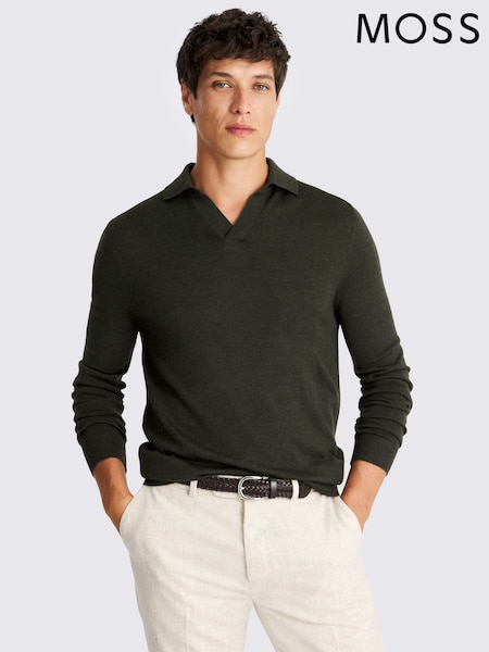 Natural Oatmeal Merino-Blend Skipper Polo Shirt (Y26244) | 297 QAR