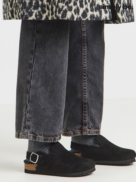 Simply Be Black Fluffy Mules With Back Strap (Y26305) | 135 QAR