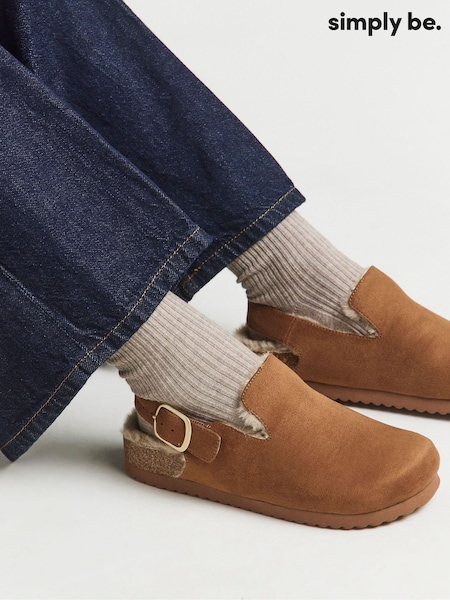 Simply Be Brown Fluffy Mules With Back Strap (Y26328) | €34