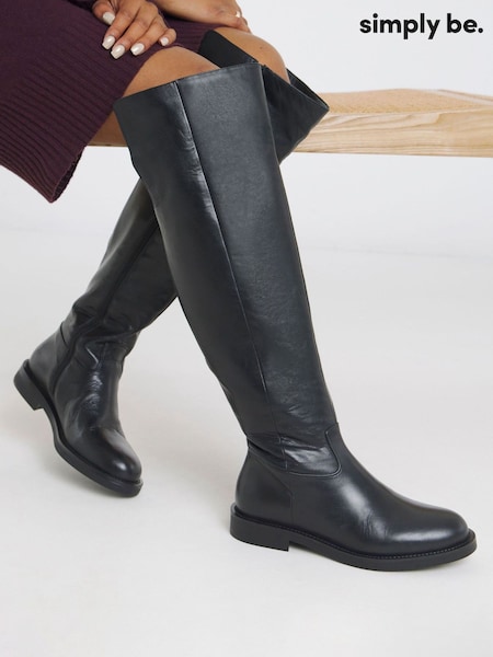 Simply Be Black Extra Wide Fit Over The Knee Leather Riding Boots (Y26349) | €140