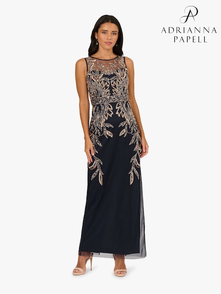 Adrianna Papell Blue Studio Beaded Column Long Dress (Y26361) | €203
