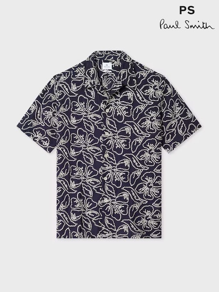 PS Paul Smith Blue Casual-Fit Embroidered Floral Short Sleeve Shirt (Y26391) | €191
