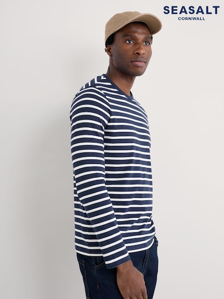 Seasalt Cornwall Blue Crew Neck Sailor T-Shirt in Cotton (Y26434) | 178 QAR