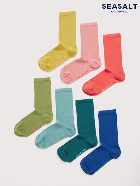 Seasalt Cornwall Blue Box of 7 Womens Arty Socks Plain (Y26435) | €63